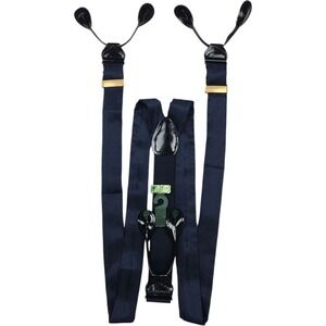 NEW Silk Suspenders Navy Blue Herringbone X-Long Y-Back Button End Braces B&G NY